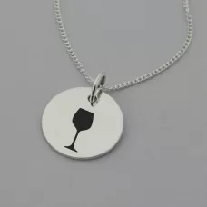Wine Glass Necklace with 'Wine Not?' Engraved on the Back