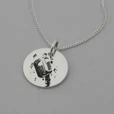 Vintage Microphone Engraved Necklace with 'Music can change the world' engraved on the reverse
